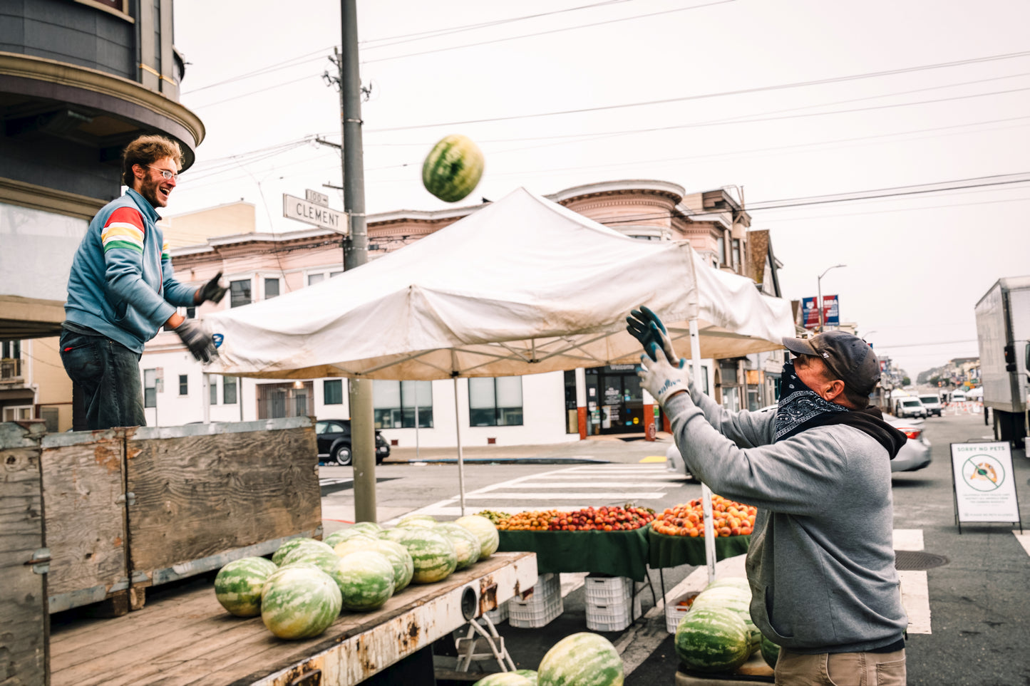 "Watermelon Tossing at the Clement Farmer's Market"