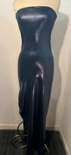 Liquid metal, long tube dress with slits