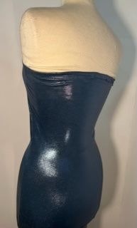 Liquid metal, long tube dress with slits