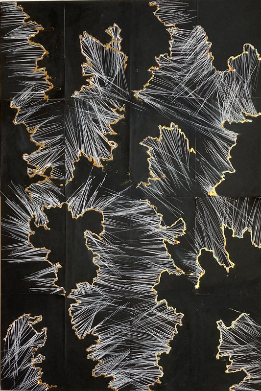 "Please Hold On": A Series of Maps (with gold leaf)