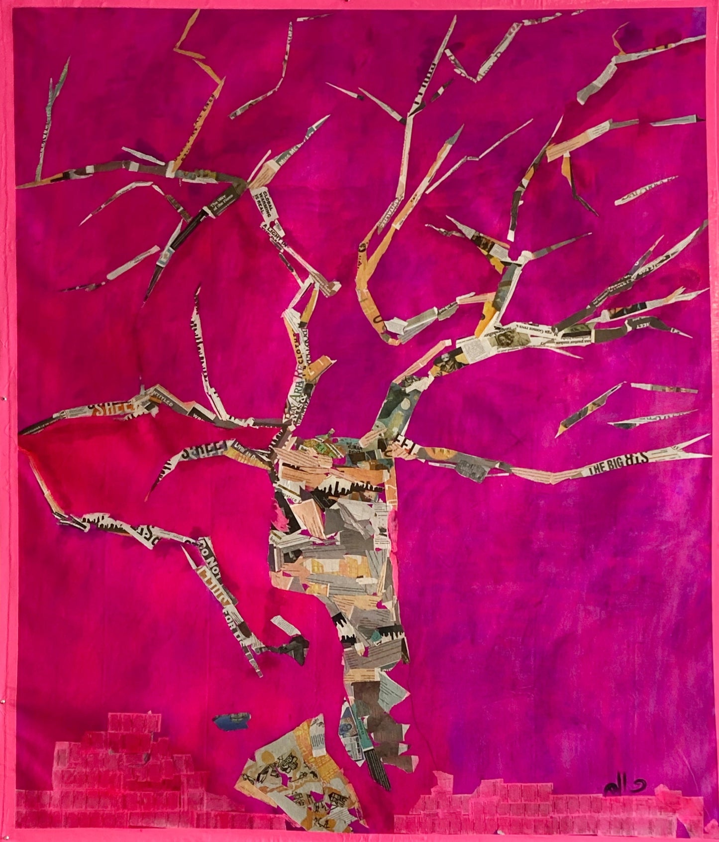 Poetic Hope on Pink (tree collage III)